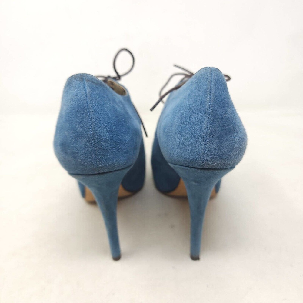 Dolce Gabbana Womens Booties Blue Suede Leather Oxford Lace Up Stiletto 39.5 9.5 - Picture 4 of 9